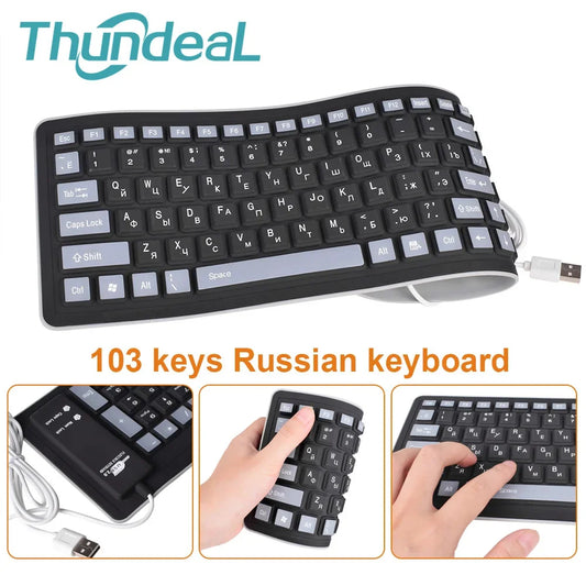 103-Key Russian-English USB Flexible Silicone Keyboard – Wired, Waterproof, Portable