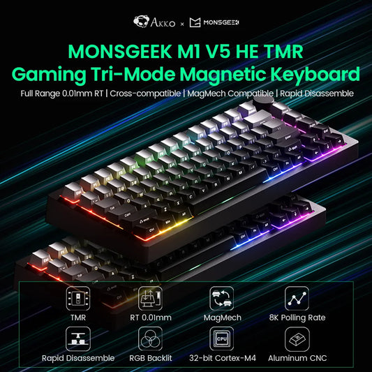 Akko MonsGeek M1 V5 TMR Rapid Trigger 75% Gaming Keyboard – Magnetic/Mechanical Switches, 8K Polling, RGB, Hot-Swappable CNC Aluminu