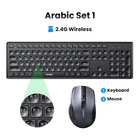 UGREEN Wireless 2.4GHz Keyboard – 104-Key Layout, Multi-Language Keycaps (English/Russian/Korean), for Windows & macOS