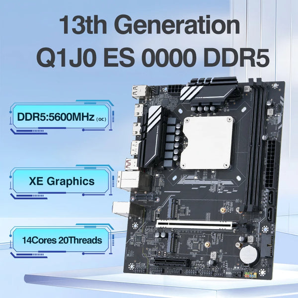 M-ATX DIY Gaming Motherboard & CPU Combo – 13th Gen Core ES Q1J0 (14C/20T), DDR5 Support, Interposer Kit