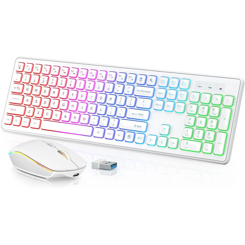 Wireless RGB Backlit Keyboard and Mouse Combo – Rechargeable, Full-Size, Ergonomic, 2.4GHz with Sleep Mode