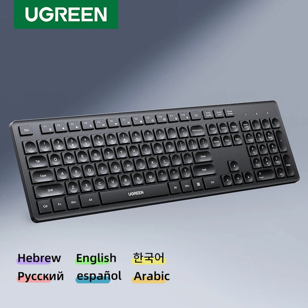 UGREEN Wireless 2.4GHz Keyboard – 104-Key Layout, Multi-Language Keycaps (English/Russian/Korean), for Windows & macOS