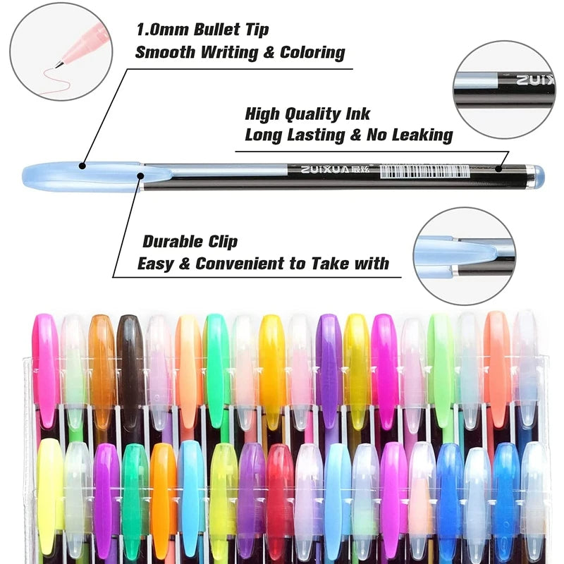12/24Pcs Metallic Glitter Gel Pens Set – Colorful Art Markers for Drawing, Journaling, School & Office
