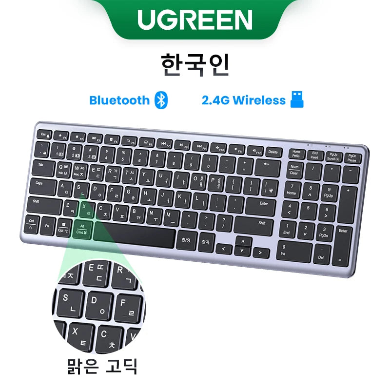 UGREEN Wireless Bluetooth 5.0 & 2.4GHz Keyboard – 99-Key Layout, Russian/Korean/English, USB-C Rechargeable for MacBook, iPad, PC & Tablet