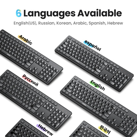 UGREEN Wireless 2.4GHz Keyboard – 104-Key Layout, Multi-Language Keycaps (English/Russian/Korean), for Windows & macOS