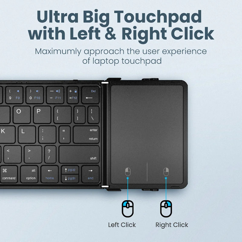 SeenDa Tri-Folding Wireless Keyboard with Touchpad – Rechargeable, Foldable Mini Keyboard for Windows, Phone, PC, and Tablet