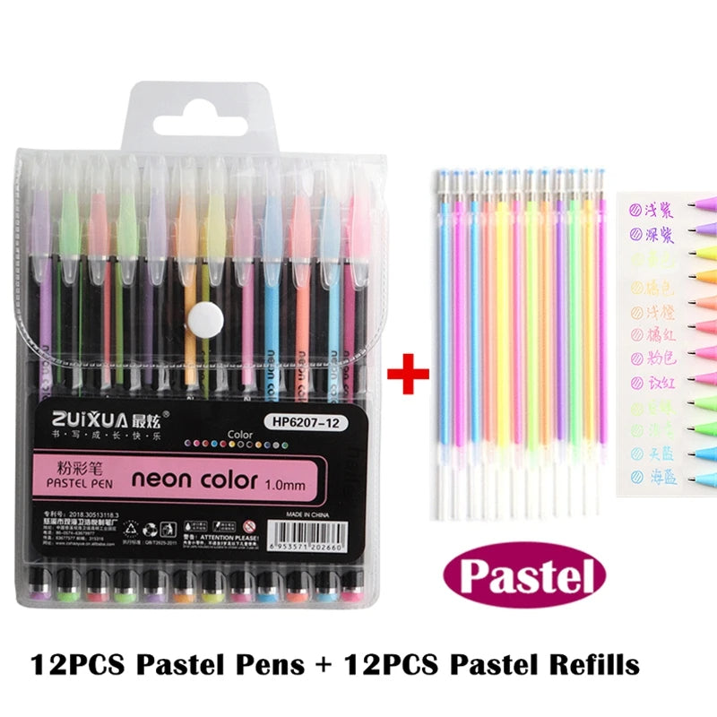 12/24Pcs Metallic Glitter Gel Pens Set – Colorful Art Markers for Drawing, Journaling, School & Office