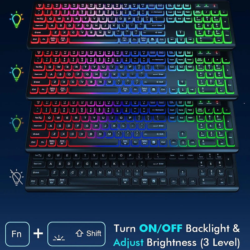 Wireless RGB Backlit Keyboard and Mouse Combo – Rechargeable, Full-Size, Ergonomic, 2.4GHz with Sleep Mode