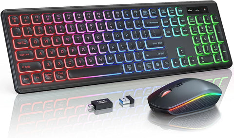 Wireless RGB Backlit Keyboard and Mouse Combo – Rechargeable, Full-Size, Ergonomic, 2.4GHz with Sleep Mode