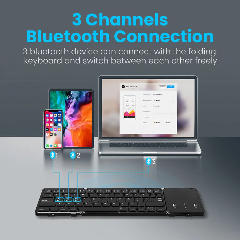 SeenDa Tri-Folding Wireless Keyboard with Touchpad – Rechargeable, Foldable Mini Keyboard for Windows, Phone, PC, and Tablet