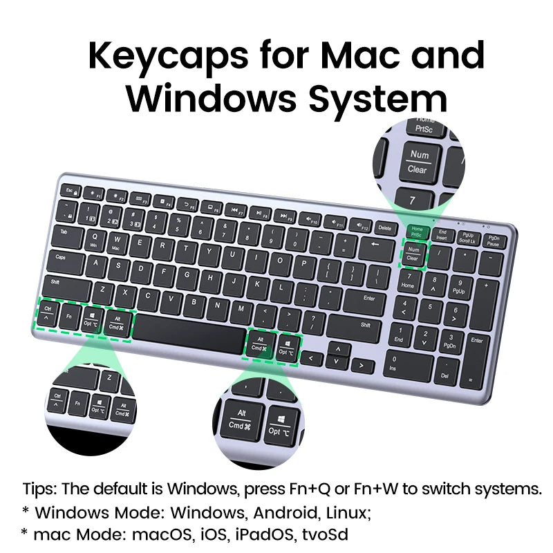 UGREEN Wireless Bluetooth 5.0 & 2.4GHz Keyboard – 99-Key Layout, Russian/Korean/English, USB-C Rechargeable for MacBook, iPad, PC & Tablet