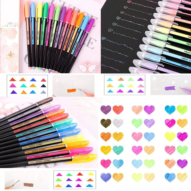 12/24Pcs Metallic Glitter Gel Pens Set – Colorful Art Markers for Drawing, Journaling, School & Office