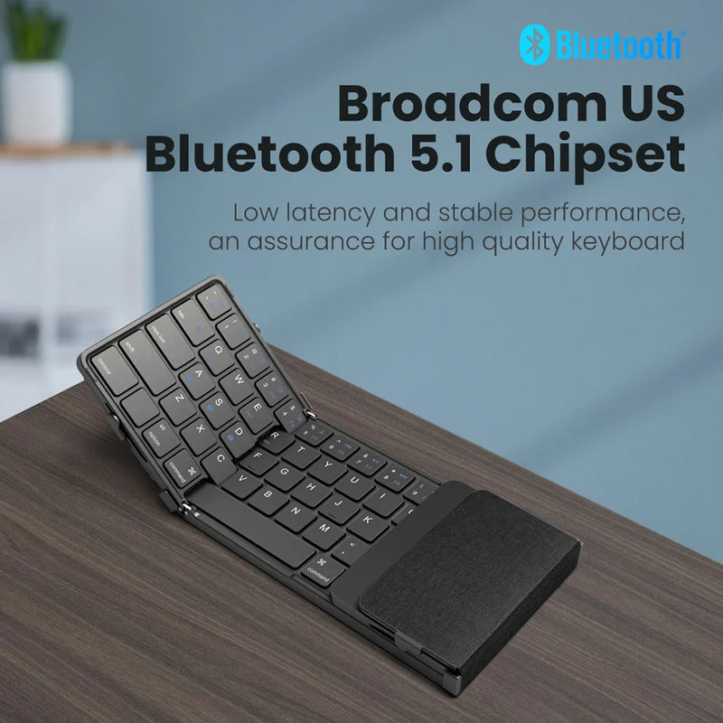SeenDa Tri-Folding Wireless Keyboard with Touchpad – Rechargeable, Foldable Mini Keyboard for Windows, Phone, PC, and Tablet