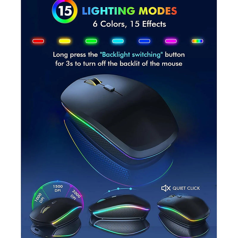 Wireless RGB Backlit Keyboard and Mouse Combo – Rechargeable, Full-Size, Ergonomic, 2.4GHz with Sleep Mode