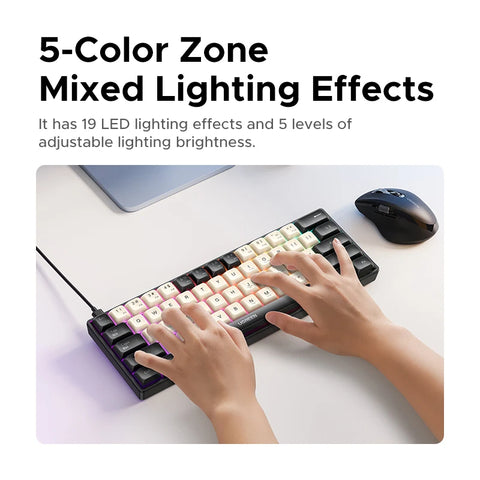 UGREEN 61-Key Wired Mechanical Keyboard – PBT Keycaps, Russian/English Layout, Compact Gaming Keyboard for Windows & macOS