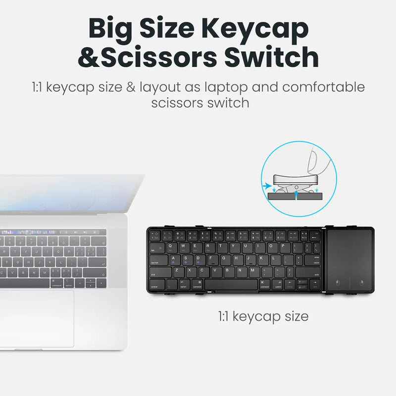 SeenDa Tri-Folding Wireless Keyboard with Touchpad – Rechargeable, Foldable Mini Keyboard for Windows, Phone, PC, and Tablet