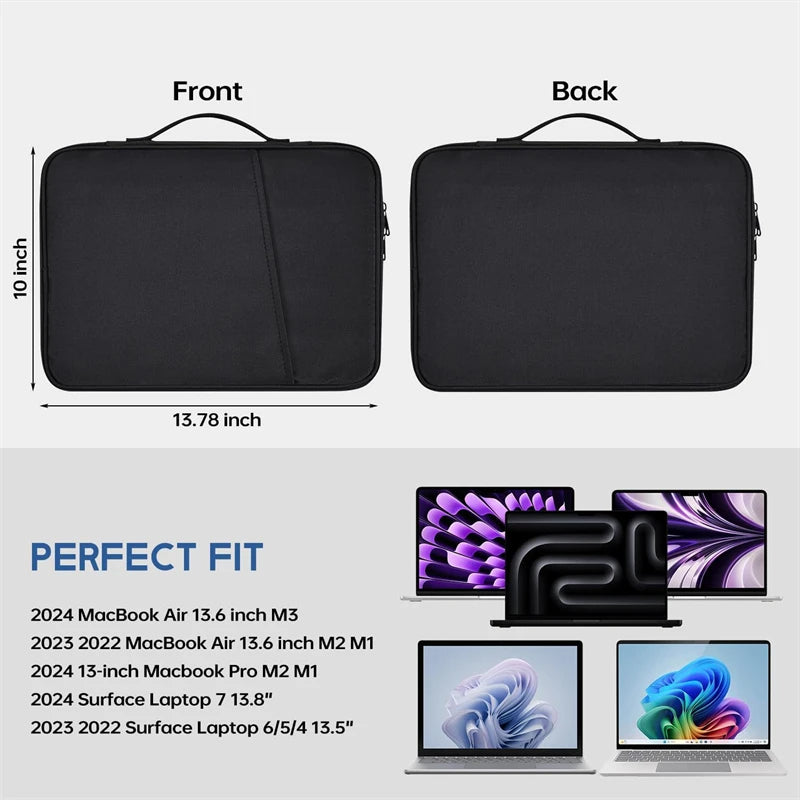 Waterproof Shockproof Laptop Sleeve with Handle – Case for MacBook Air 11" 12" 13" 13.6" (M4/M3/M2), Protective Carrying Bag