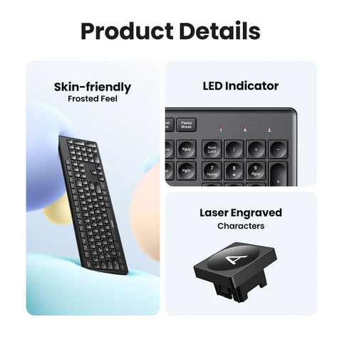 UGREEN Wireless 2.4GHz Keyboard – 104-Key Layout, Multi-Language Keycaps (English/Russian/Korean), for Windows & macOS