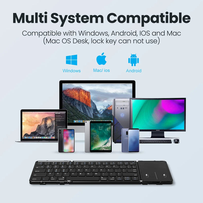 SeenDa Tri-Folding Wireless Keyboard with Touchpad – Rechargeable, Foldable Mini Keyboard for Windows, Phone, PC, and Tablet
