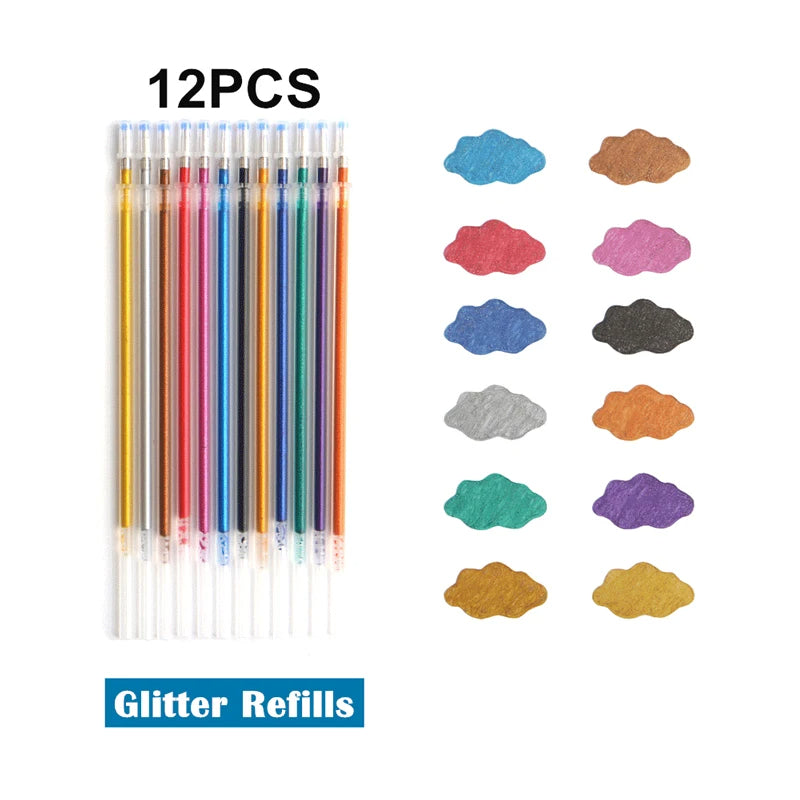 12/24Pcs Metallic Glitter Gel Pens Set – Colorful Art Markers for Drawing, Journaling, School & Office