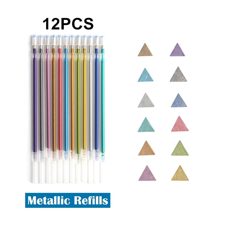12/24Pcs Metallic Glitter Gel Pens Set – Colorful Art Markers for Drawing, Journaling, School & Office