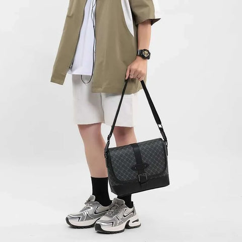 Men’s Large Leather Crossbody Messenger Bag – Designer Casual Shoulder Sling Pack for Work & Travel