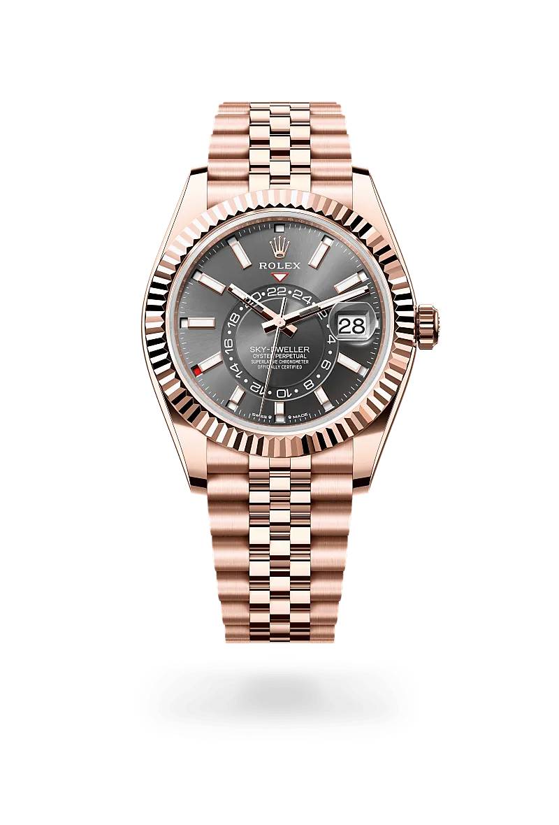 Sky-Dweller – 42 mm in 18 ct Everose Gold | Luxury Travel Watch with Dual Time Zone