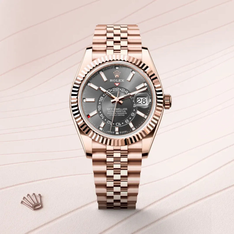 Sky-Dweller – 42 mm in 18 ct Everose Gold | Luxury Travel Watch with Dual Time Zone