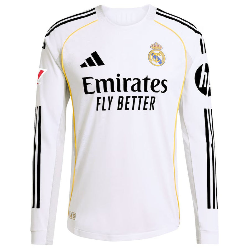 Jude Bellingham Real Madrid adidas 2025/26 Home Long Sleeve Jersey - White