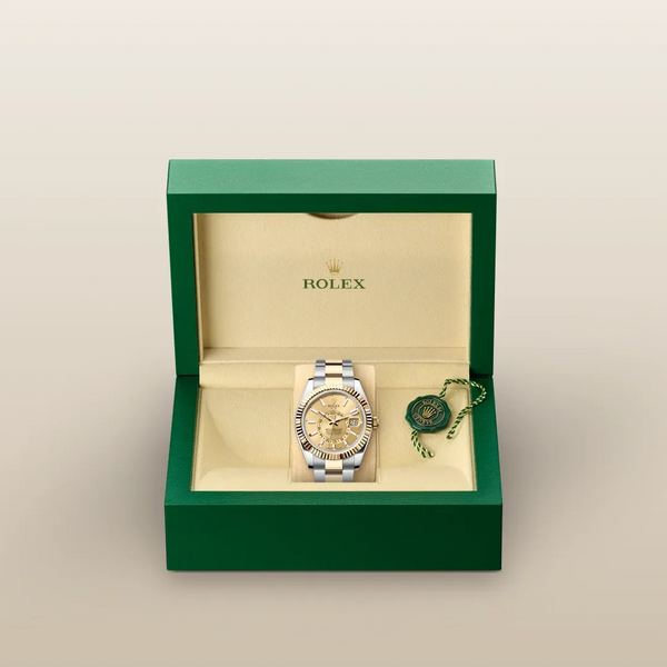 Sky-Dweller – 42 mm Yellow Rolesor | Dual Time Zone Luxury Watch in Steel and 18 ct Yellow Gold