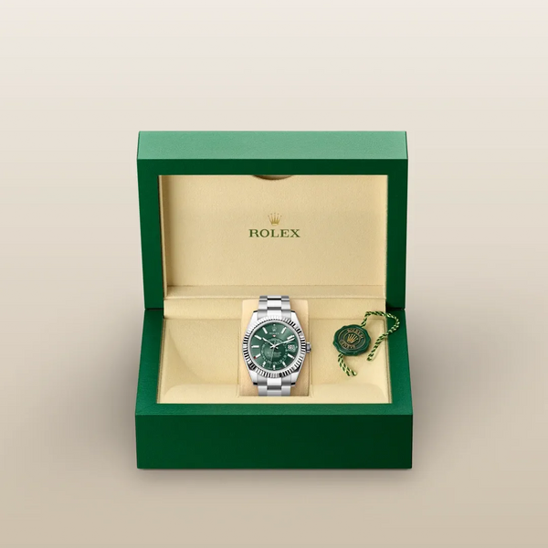 Sky-Dweller – 42 mm White Rolesor | Dual Time Zone Watch in Oystersteel and 18 ct White Gold